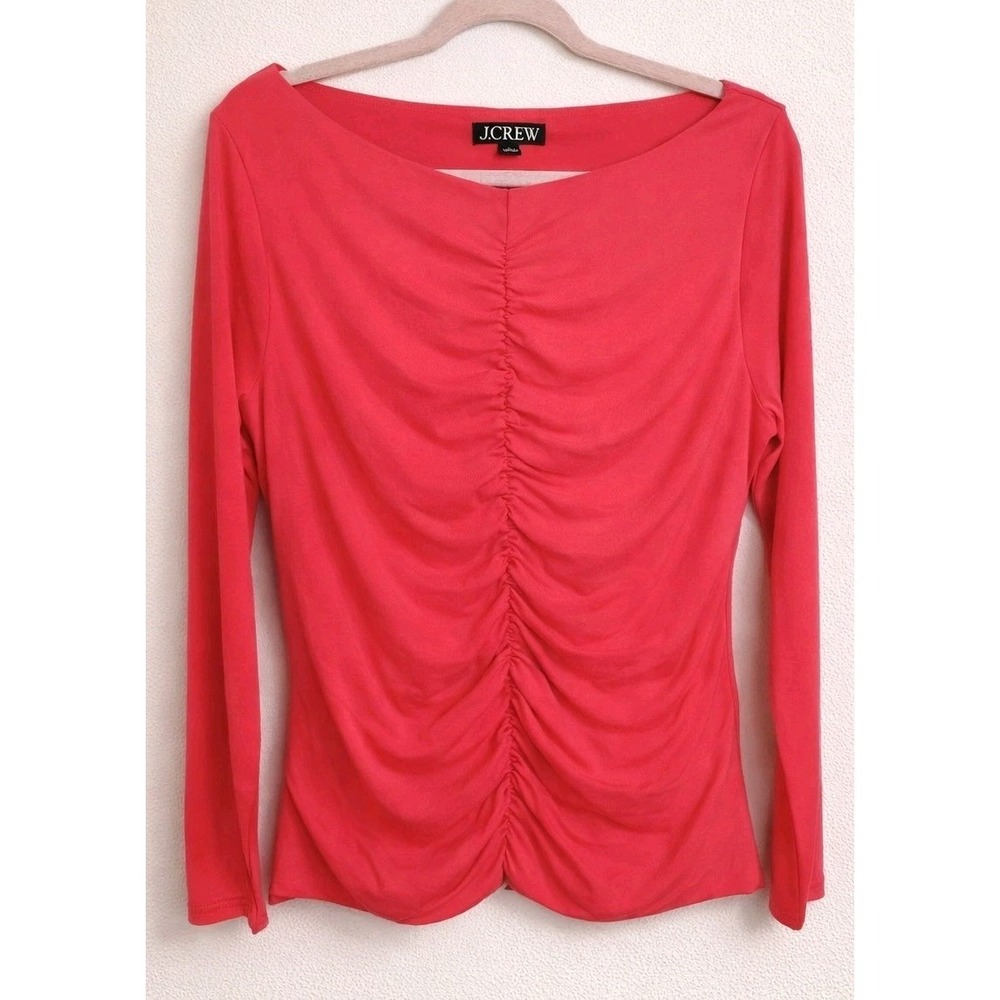 J.Crew XL Ruched Front Top Pink Long Sleeve Stretch Knit Slim Y2K Balletcore Fit